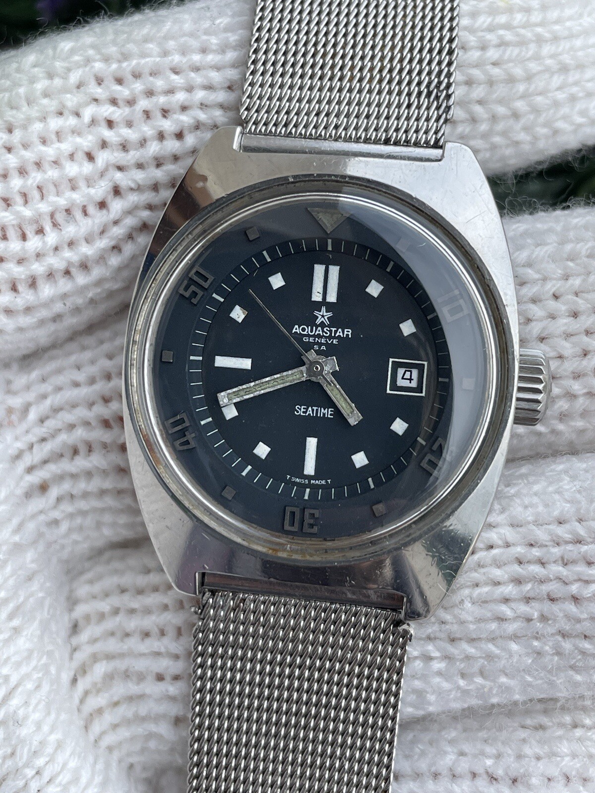 Vintage Diver Aquastar Seatime 1004 Automatic Date Swiss Made