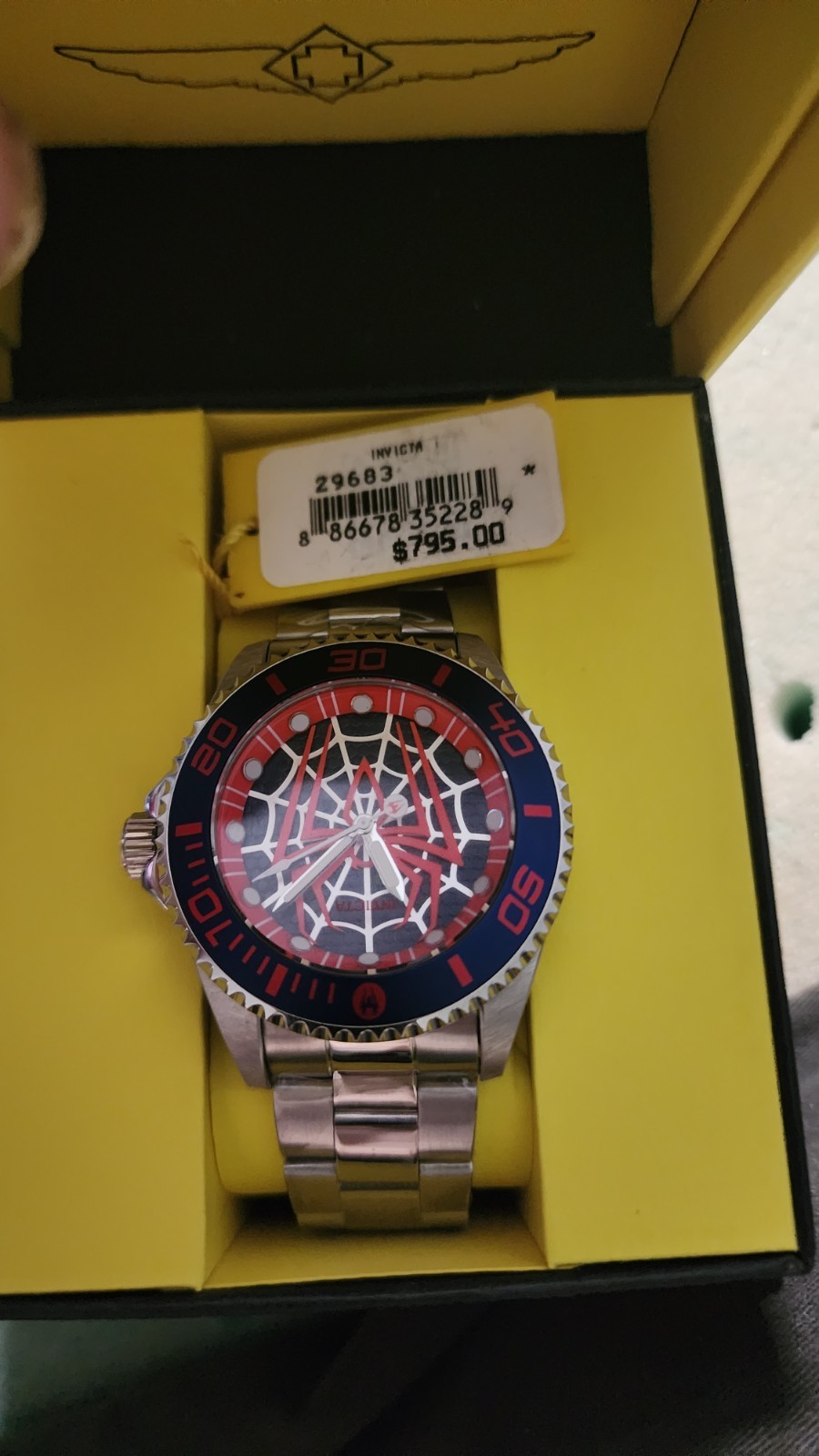 Invicta Marvel Spider-Man Men’s Silver Metal Wristwatch Blue/Red Dial w/ Box