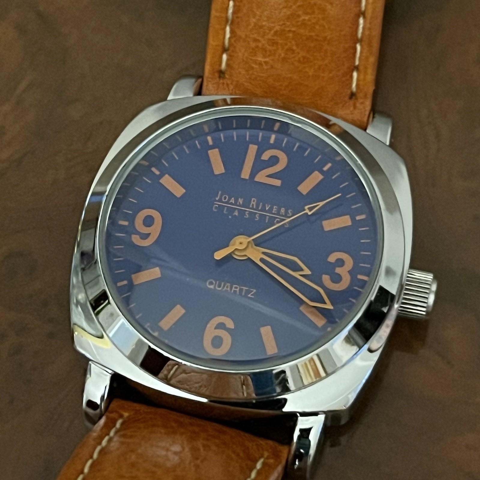 Joan Rivers Watch Women Blue Orange Silver Tone Leather Classics Chunky Vintage