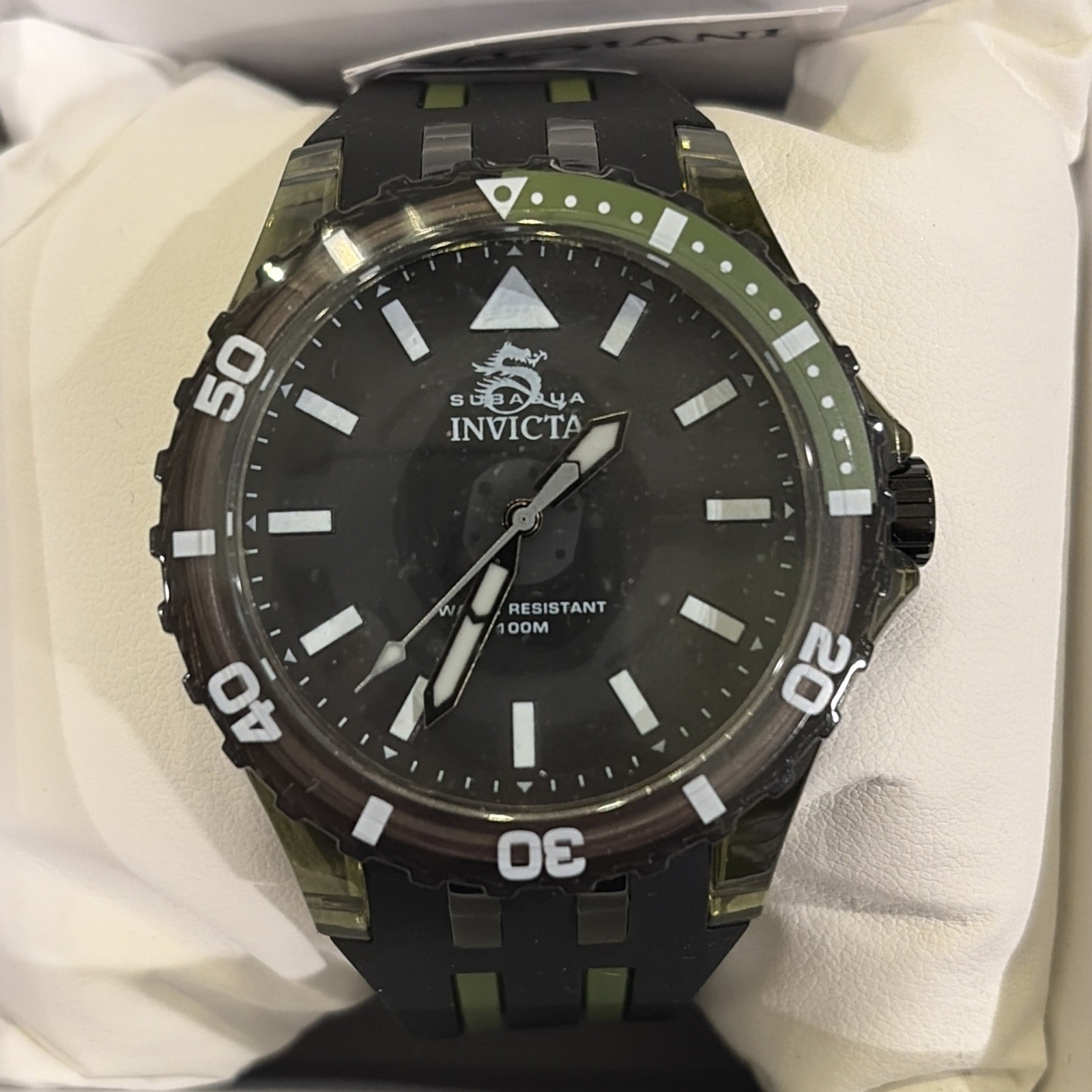 Invicta Subaqua Men’s Quartz Analog Watch Black Dial Green/Black Band 70035