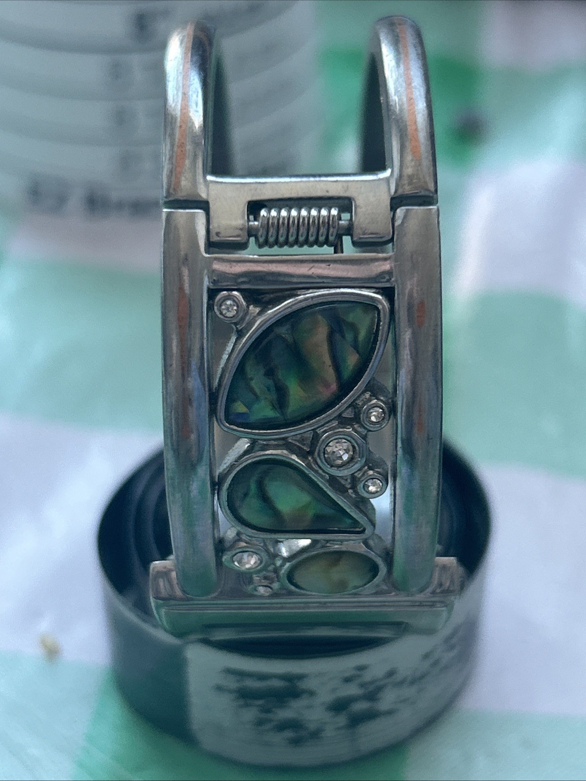 Studio Time Silver Tone Abalone Accented Women’s Cuff Watch