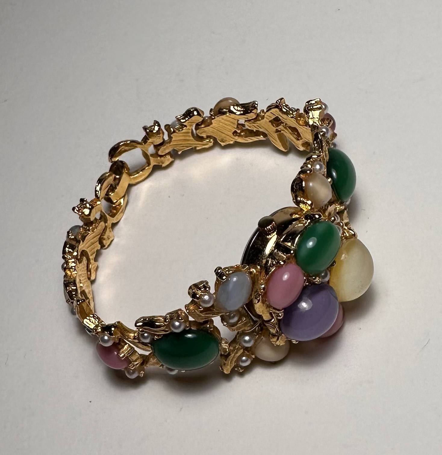 Vintage SPATS Flip Top Watch Cabochon Gems 6.5” RUNS! New Battery