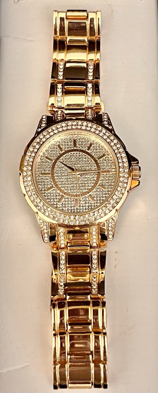 FMD Oversized Women’s Rose Gold Tone W Rhinestones Hinged Closure Japan Movement