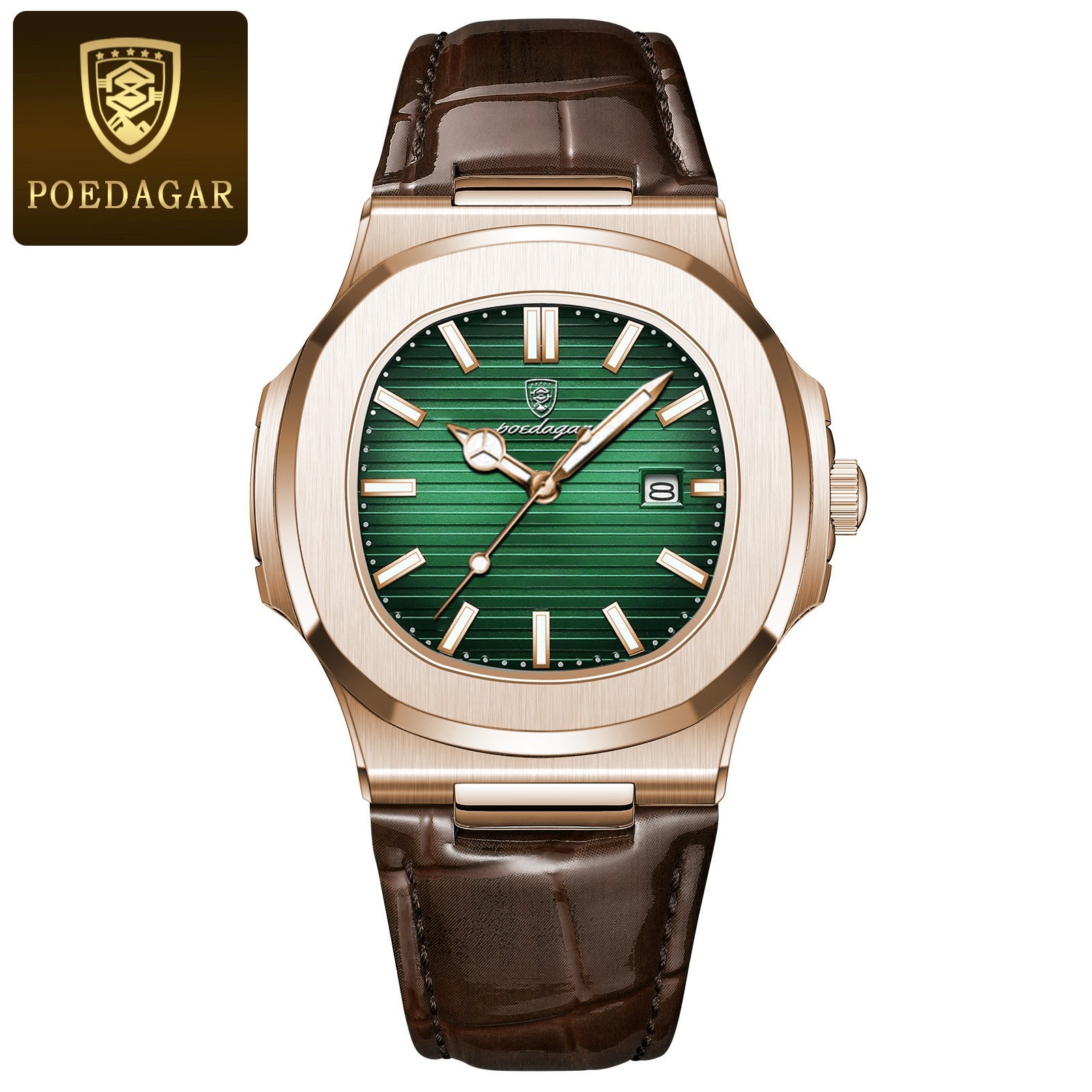 POEDAGAR 613 Men’s Watch Square Quartz Luminous Stainless Steel Business Wristwa