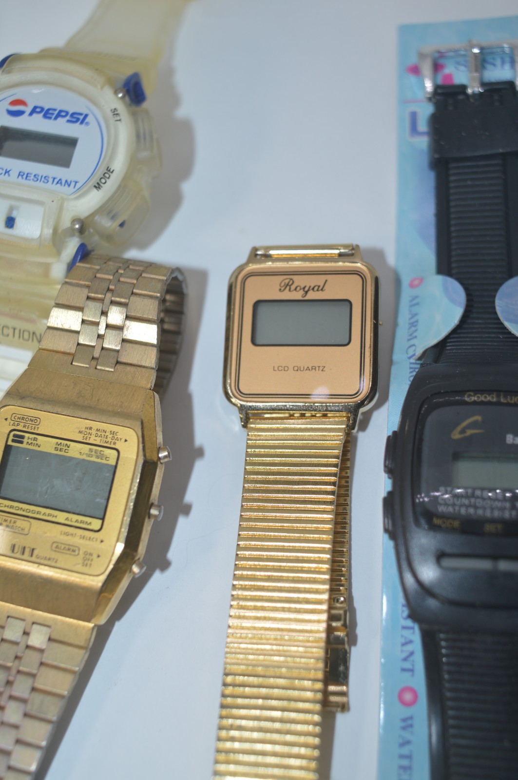5 VTG watches *SANYO*BABY G*PEPSI*UIT*ROYAL estate watches Non running AS IS