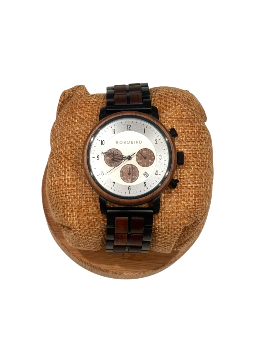 BOBO BIRD Men’s Luxury Watch Wood & Stainless Steel Chronograph New With Case