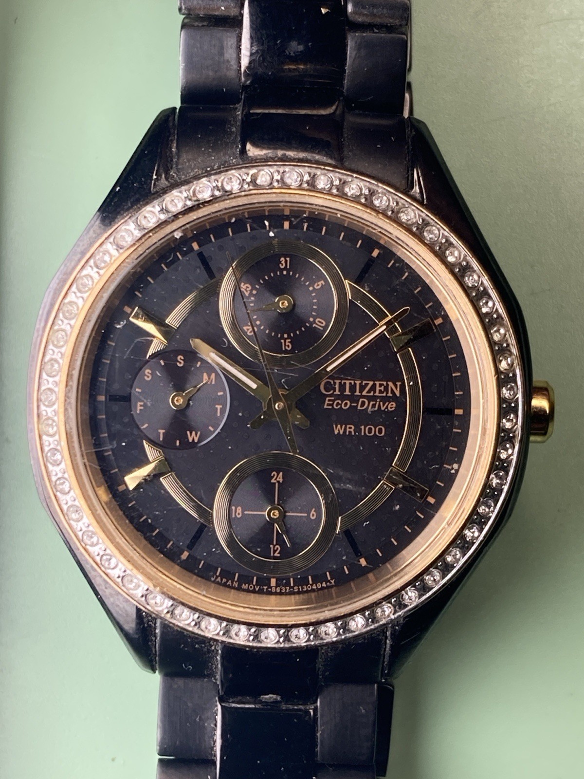 Women’s Citizen Eco-Drive Gold & Black 8637 M Runs Parts Repair Missing Caseback