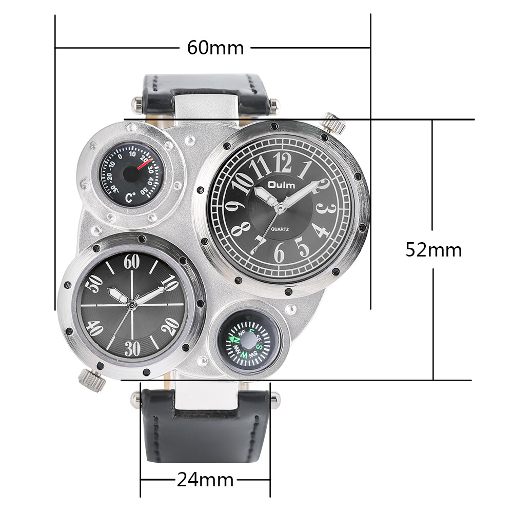 Oulm Brand Men Steampunk Watches Quartz Watch Sport Wristwatch Leather Strap