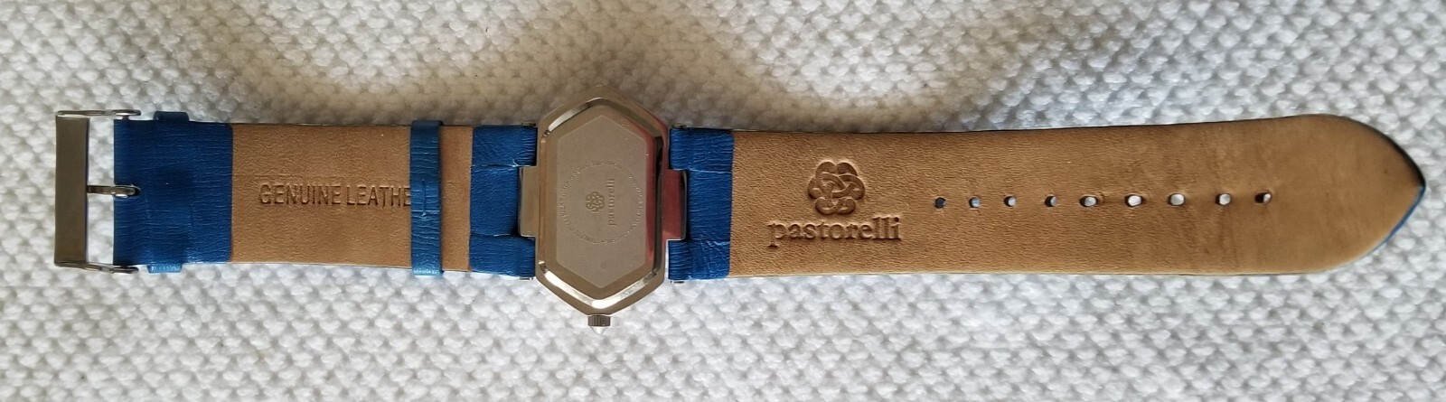 Pastorelli Silver Tone Watch Blue Dial & Leather Band 5.5″- 7″ New Battery