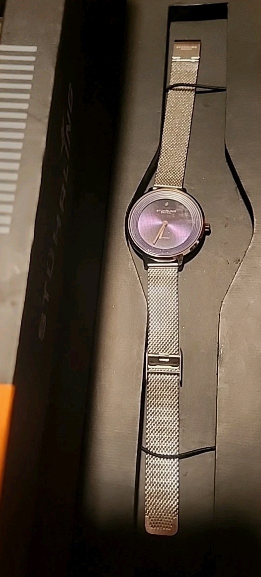 Stuhrling Womens Silver Tone Mesh Stainless Bracelet Watch 37mm Purple Face NWB