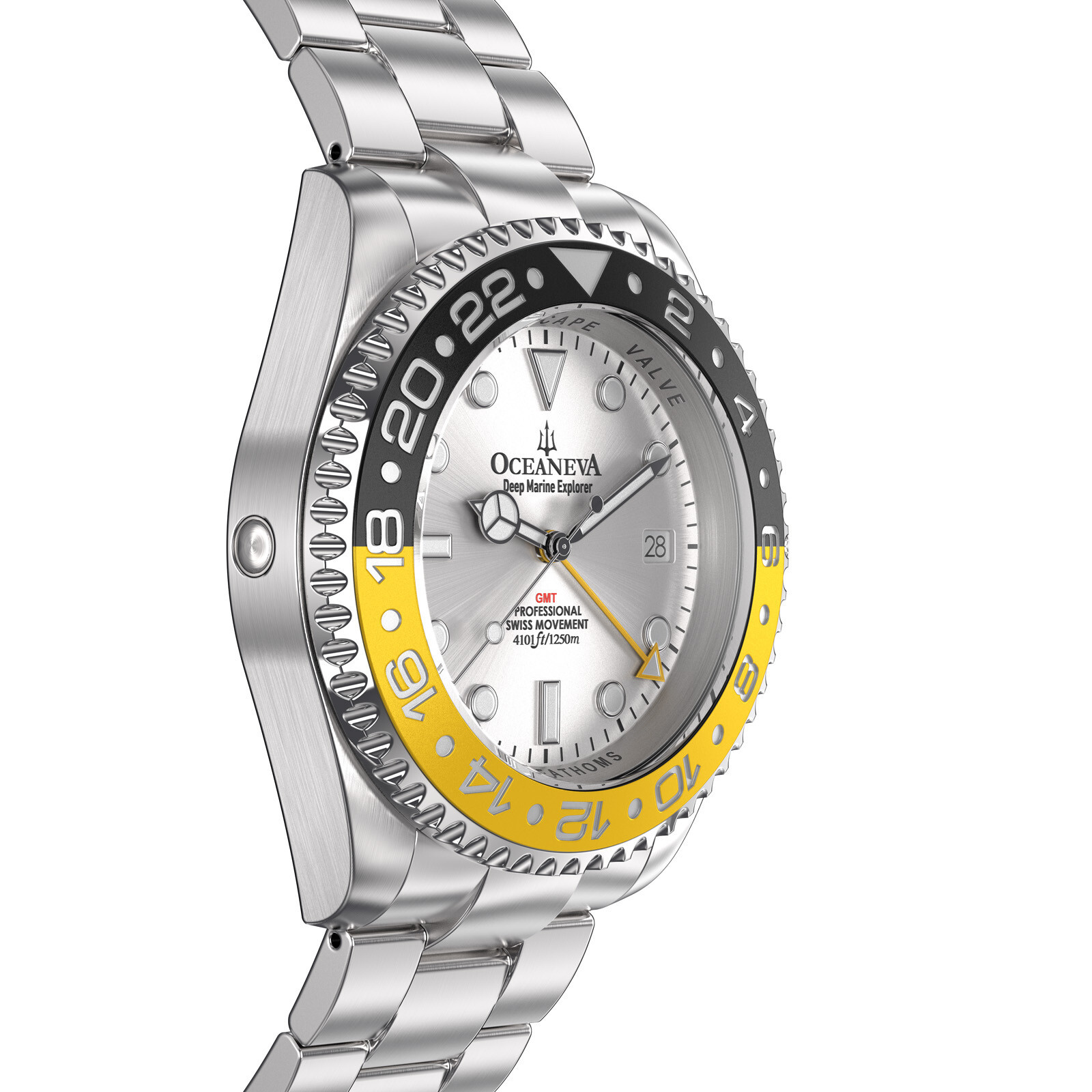 Oceaneva Men’s Deep Marine Explorer GMT Watch 1250M Pro Diver Yellow and Black