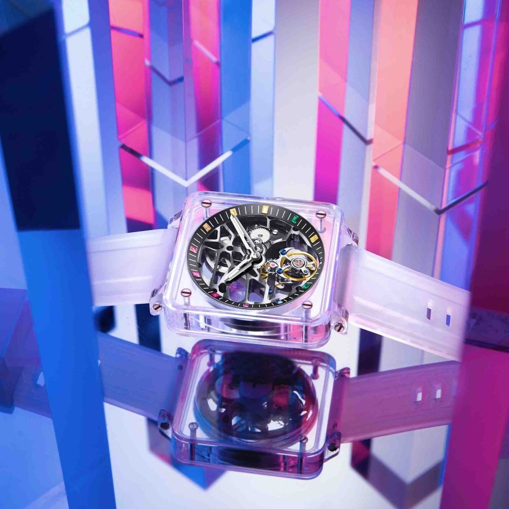 Aesop Sapphire Crystal Case Tourbillon Mechanical Man Watch Luxury Hollow 7058A