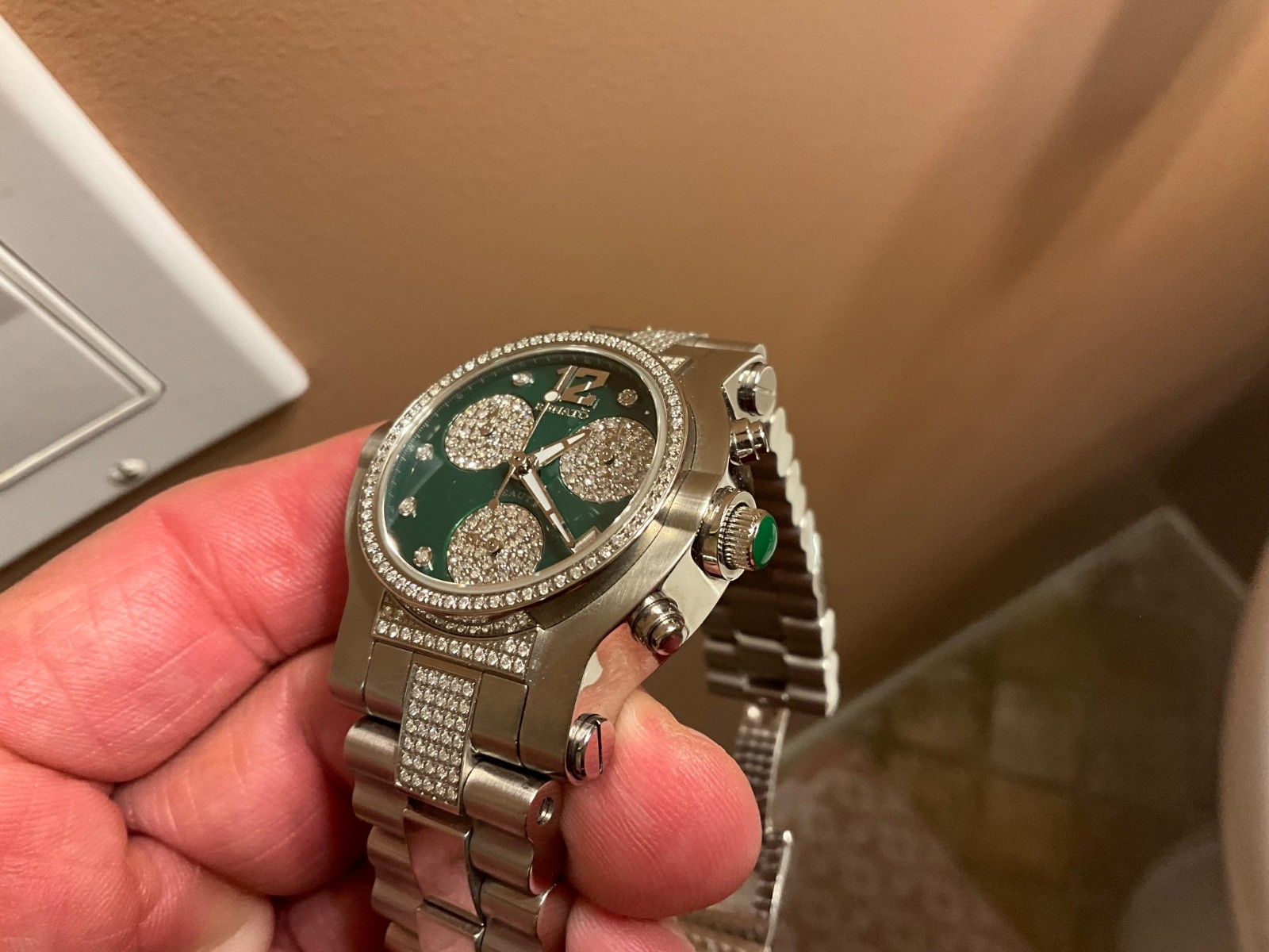 RENATO LADIES DIAMOND BEAUTY JADE GREEN DIAL SWISS QUARTZ CHRONOGRAPH BOX PAPERS