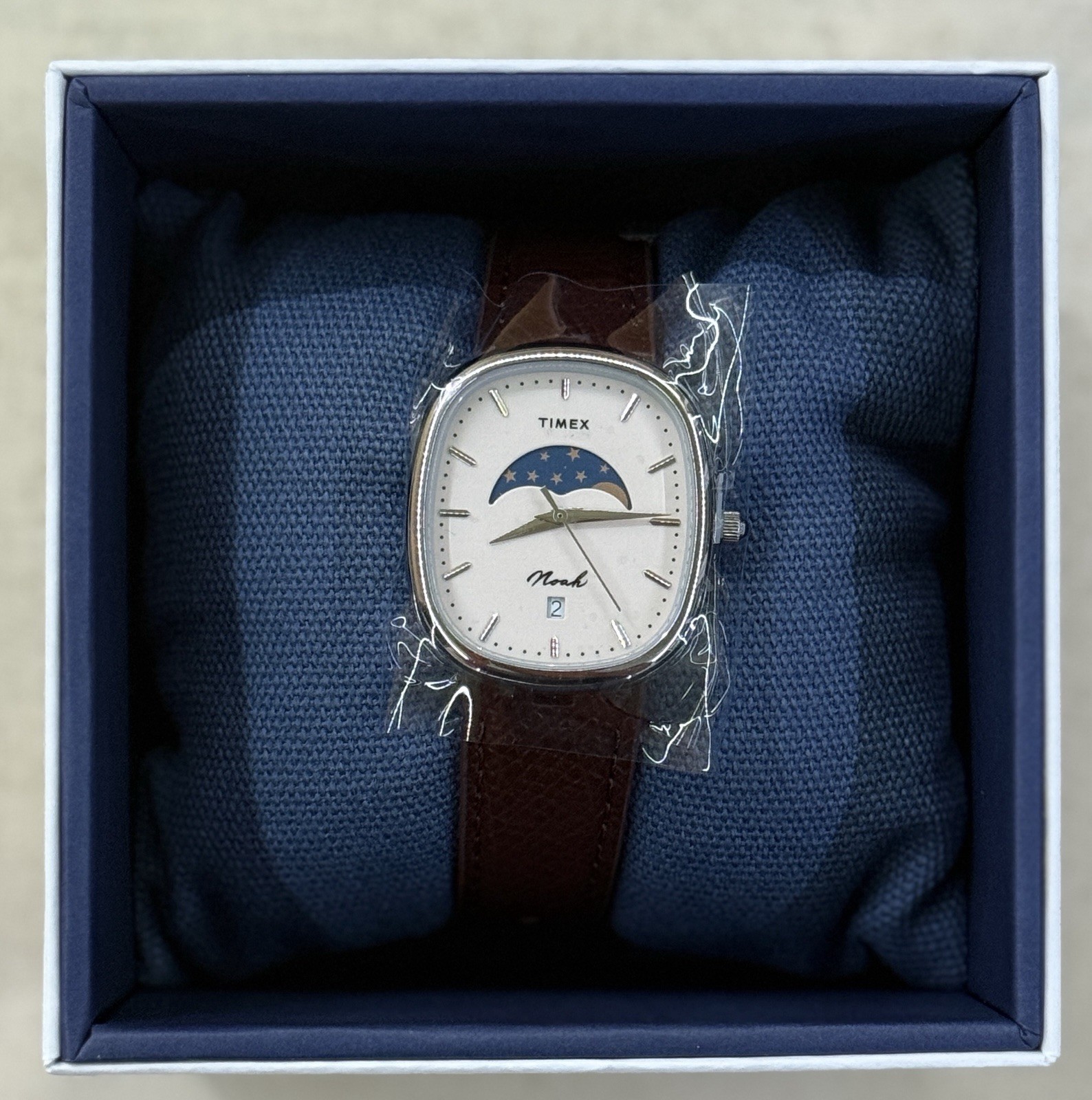 Noah x Timex Oval Moon Phase Silver Brown In Box From Japan Rare New F/S
