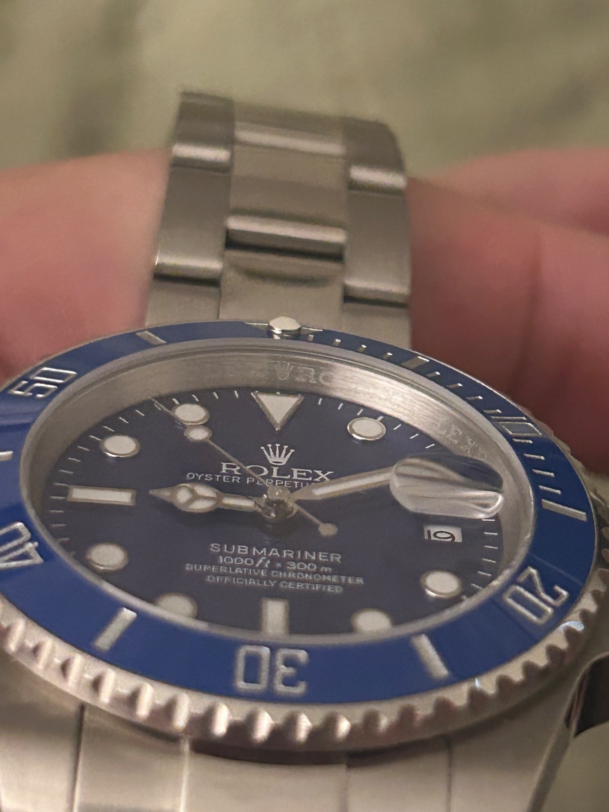 Rolex Submariner Date Mens Watch Steel Blue Dial Blue Insert Bezel Oyster 40mm