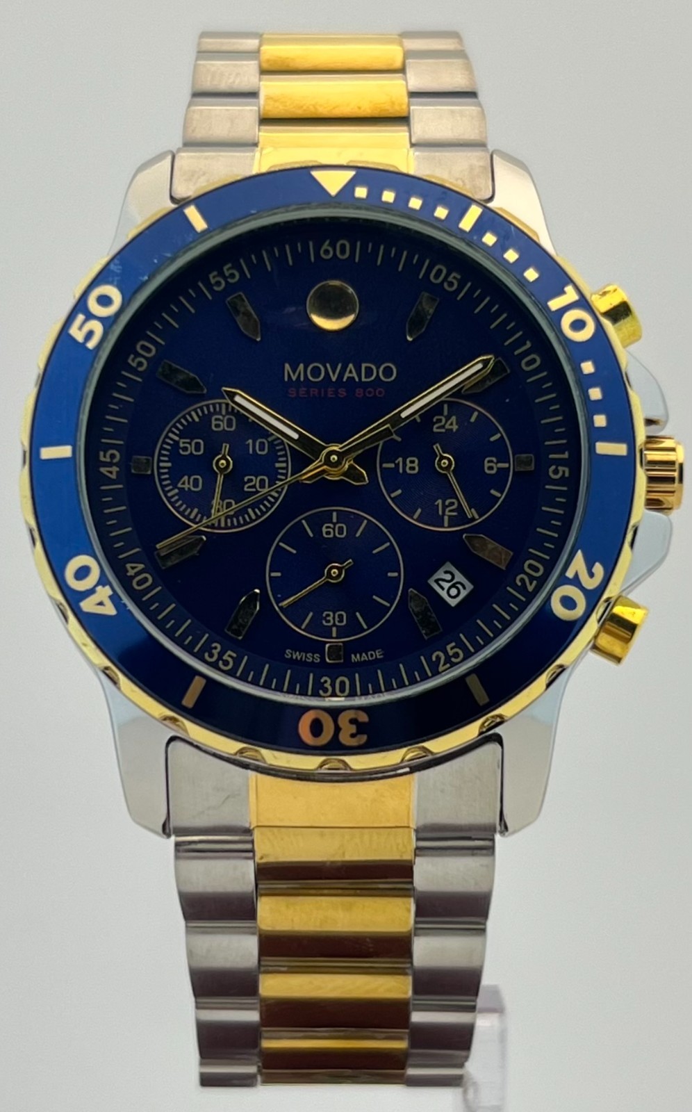 Men’s Movado Series 800 Chronograph Blue Dial Date Perfect Condition Wristwatch