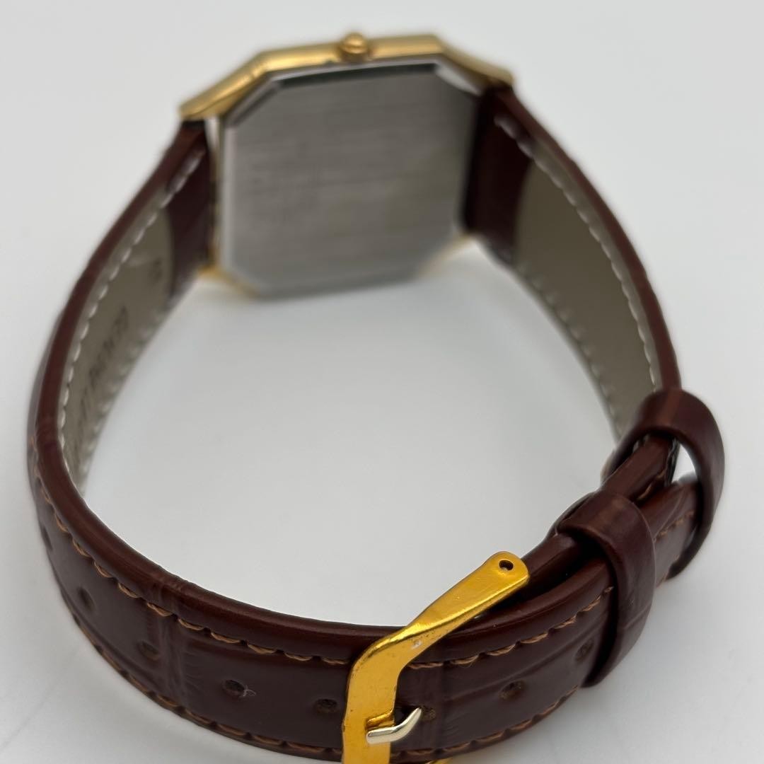 SEIKO Quartz Octagon Gold Dial Mens Watch, Leather Strap, wrist 19.5cm/7.7in