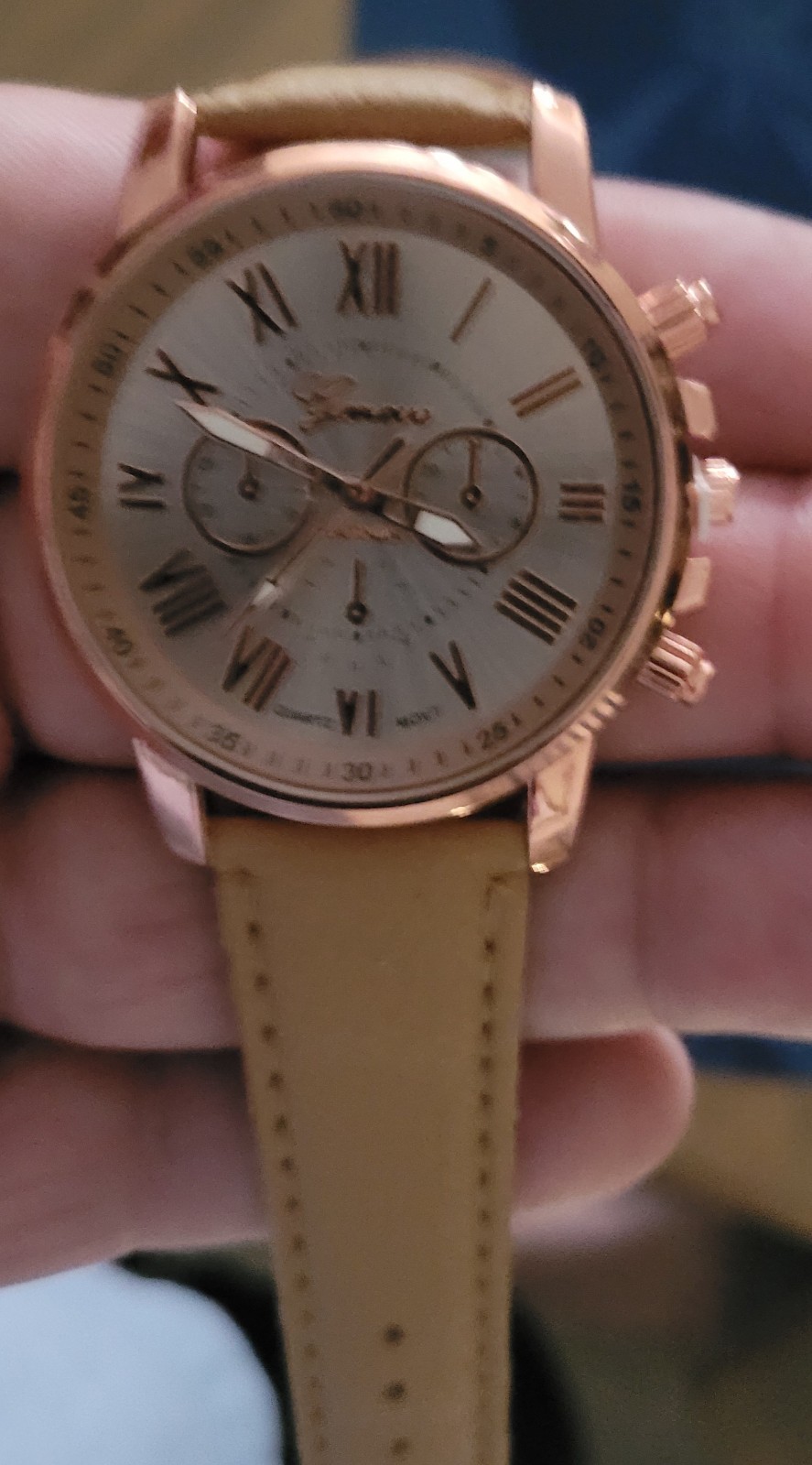 Geneva Women’s Tan And Rose Gold Watch With 8 3/4 Inch Band