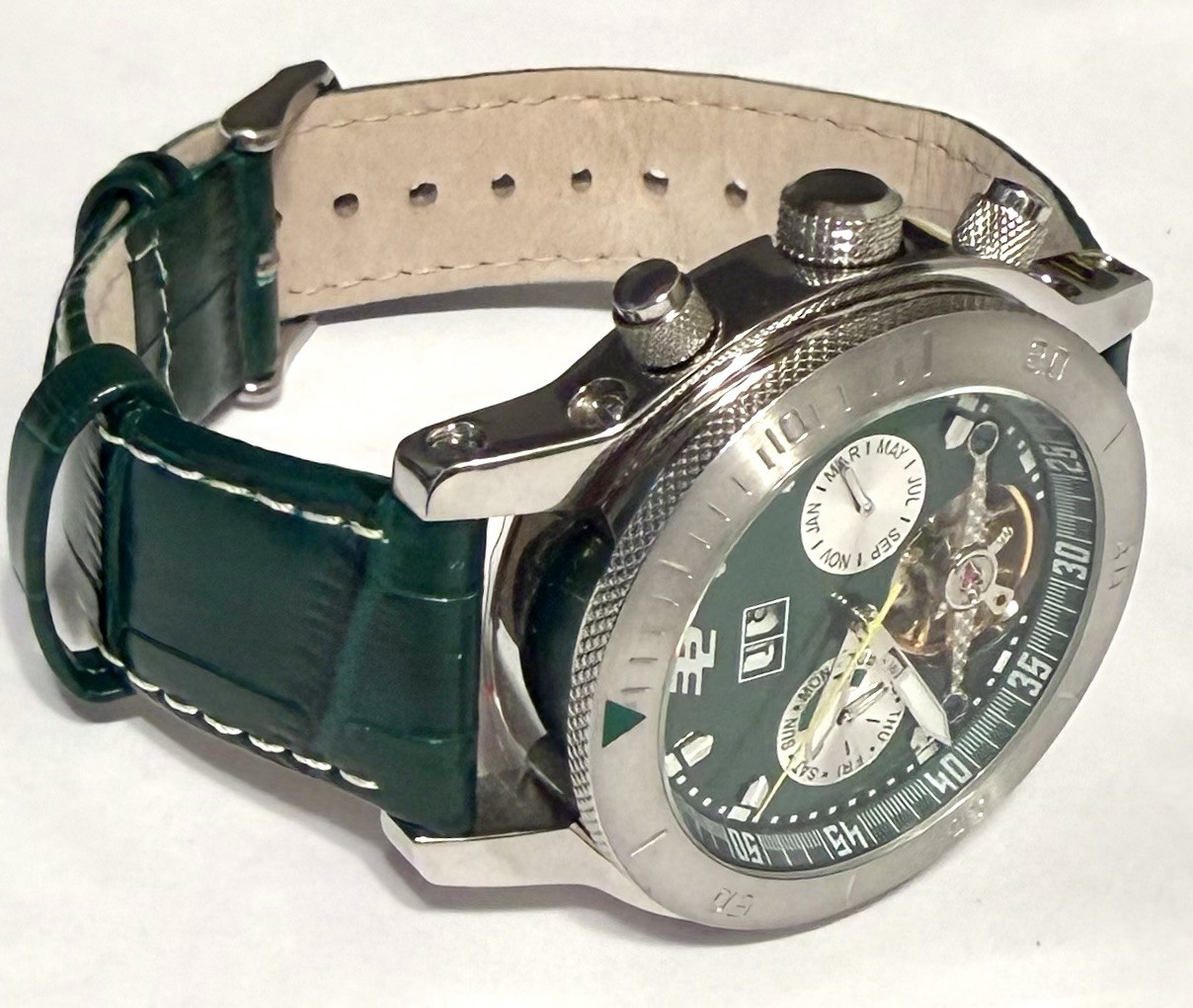 44mm Auto MASTER CALENDAR | Green Dial & Strap | Open Heart | 32 DEGREES Watch