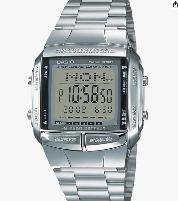 Casio DB-360-1A DataBank Silver Digital Watch – DB360-1A – 10 Year Battery