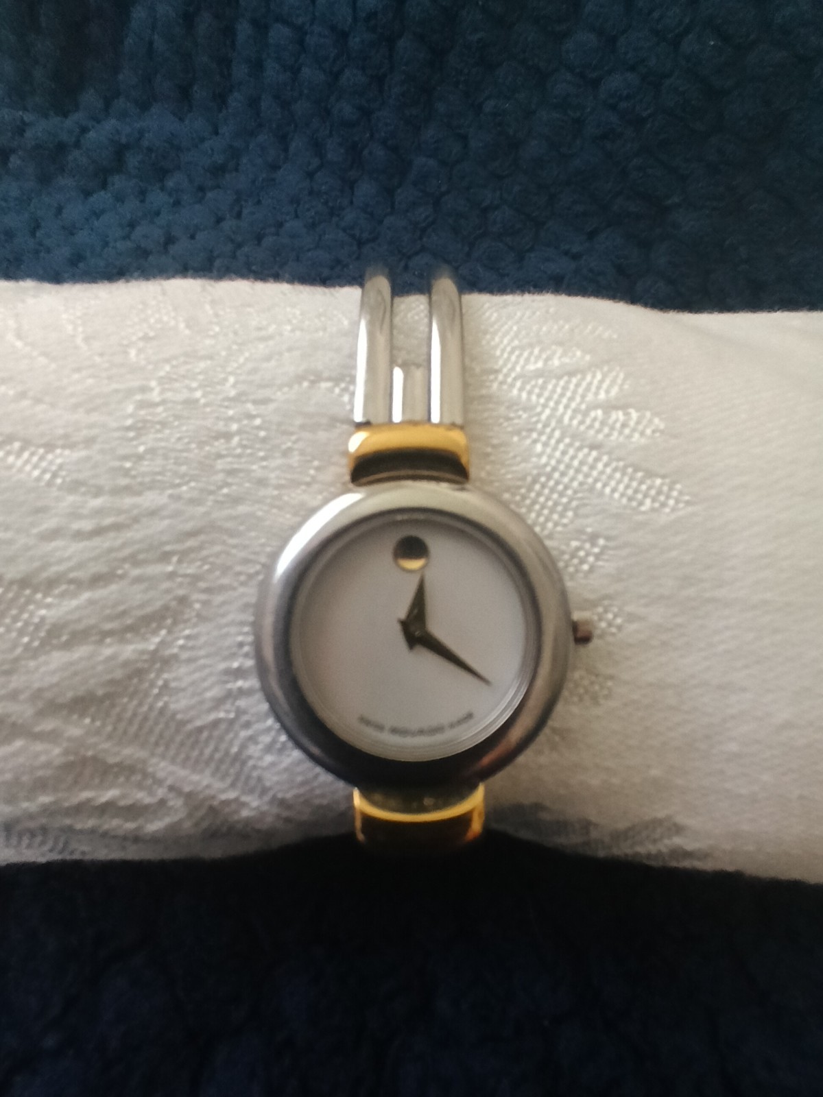 Movado Women’s Silver/Gold Metal Bangle Watch White Dial Mother Of Pearl Ex.