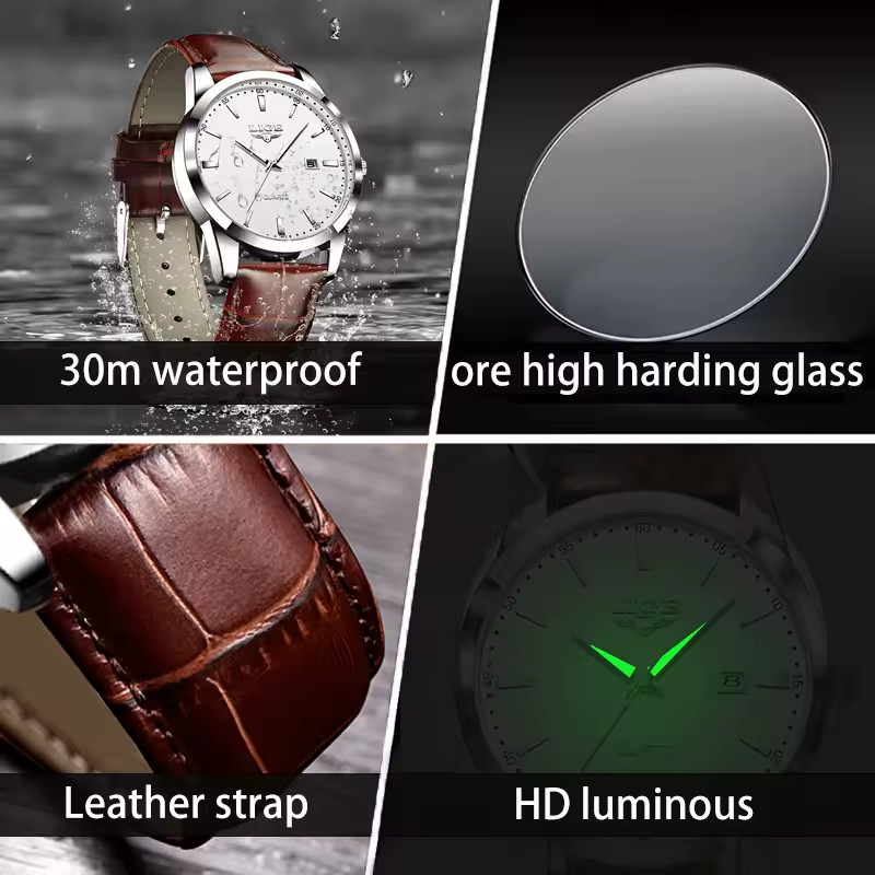 LIGE Luxury Men’s Watch Waterproof Quartz Business Sport Wristwatch Leather Band