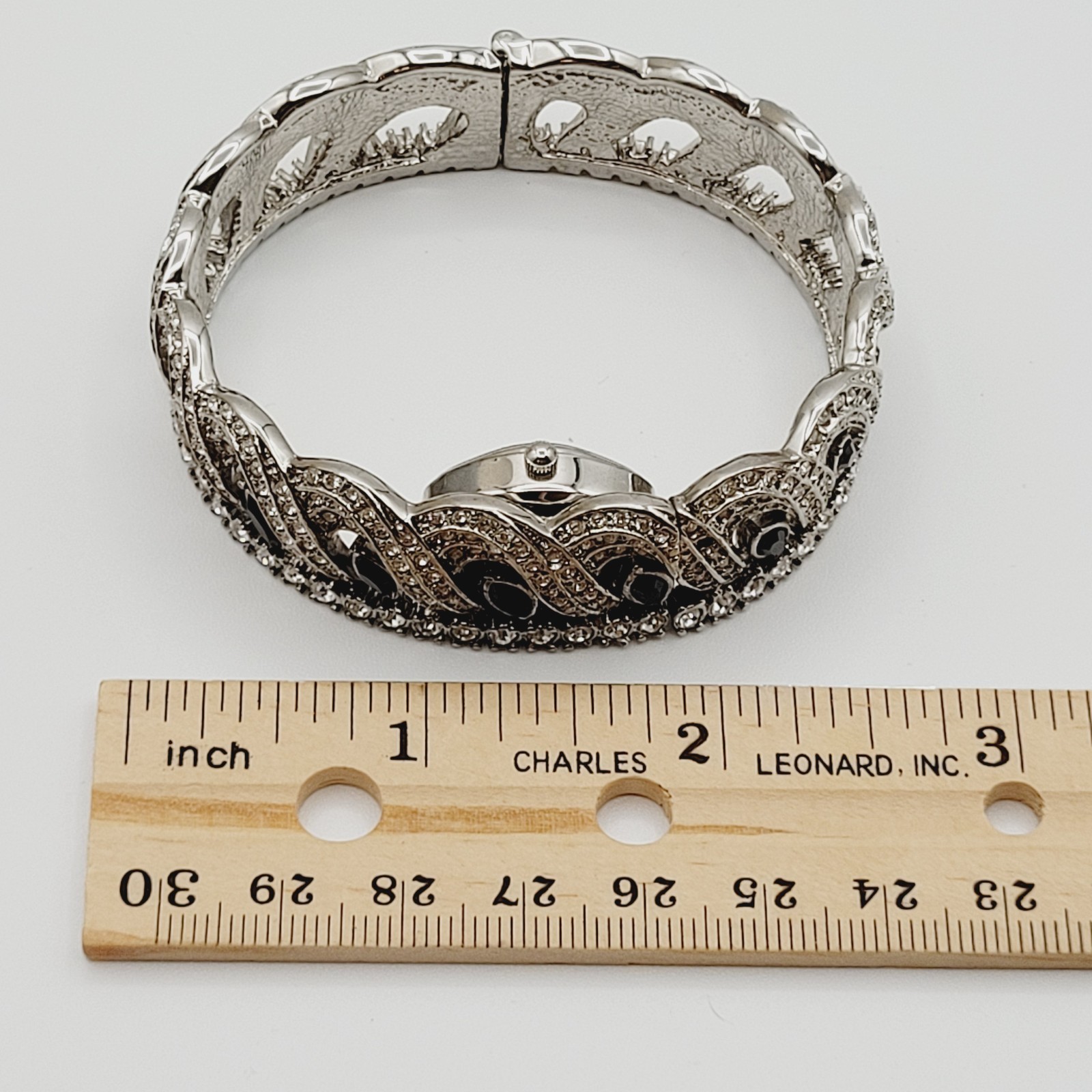 Xanadu Peekaboo Bangle Bracelet Watch Clear Black Rhinestones Hidden Face Works