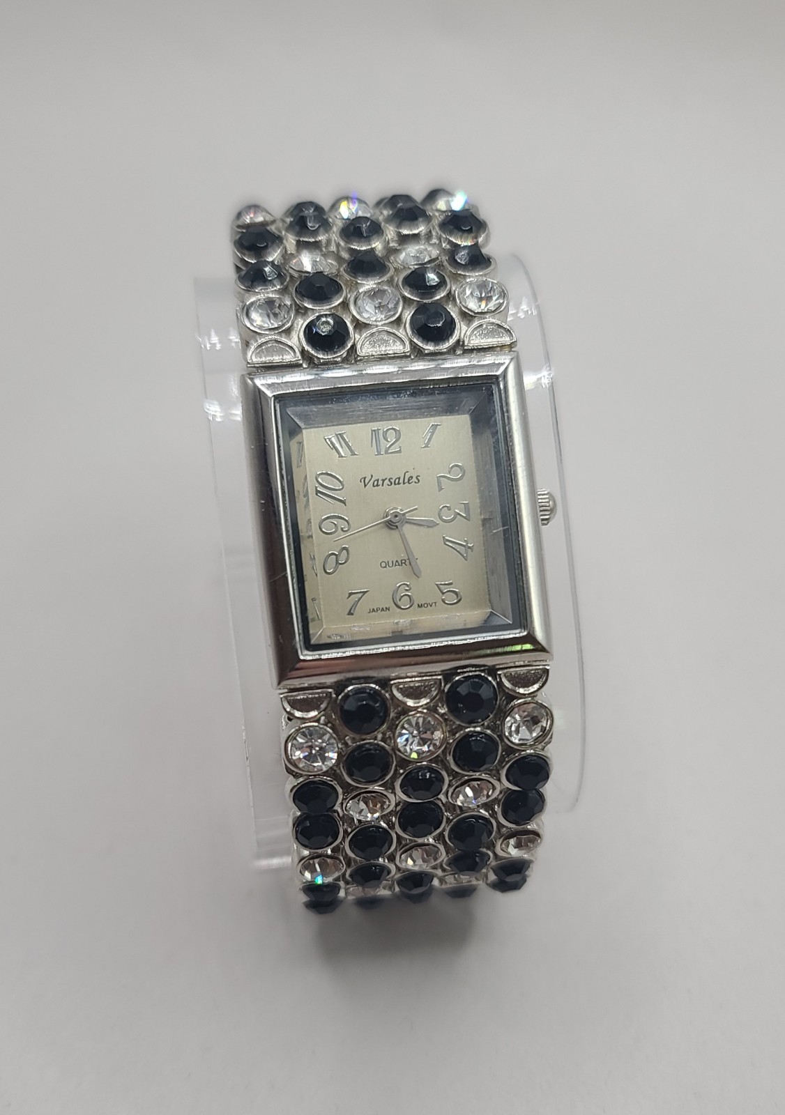 Rhinestone And Black Gem Cuff Bracelet Watch