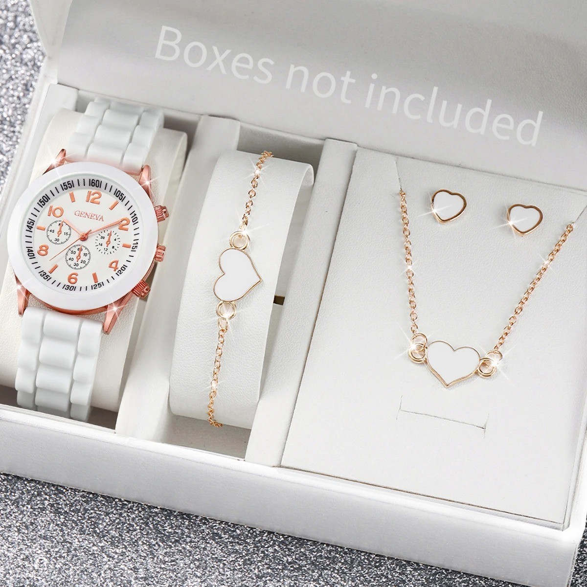 5/6PCS Women Watch Set Quartz Arabic Dial Silicone Strap Gift Set No Box USA