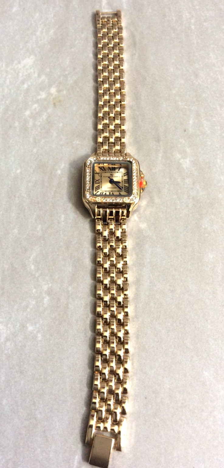Montres Carlo Women’s Watch Luxury Crystal Stones Gold Finished Linked Band New!