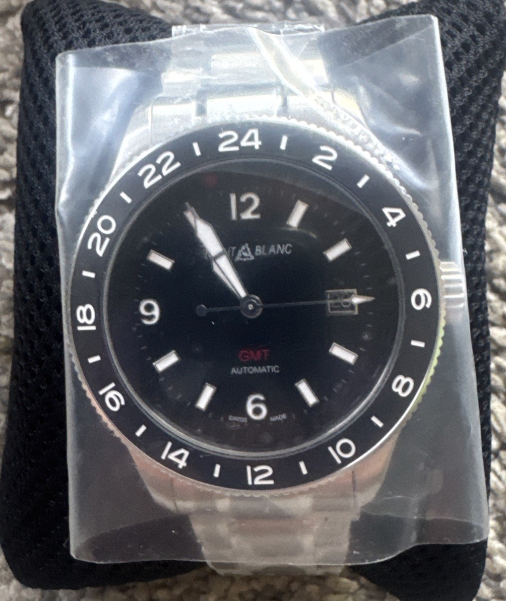 MONTBLANC 1858 BLACK GMT 129615 NEW BOX PAPERS STICKERS Tags WATCH