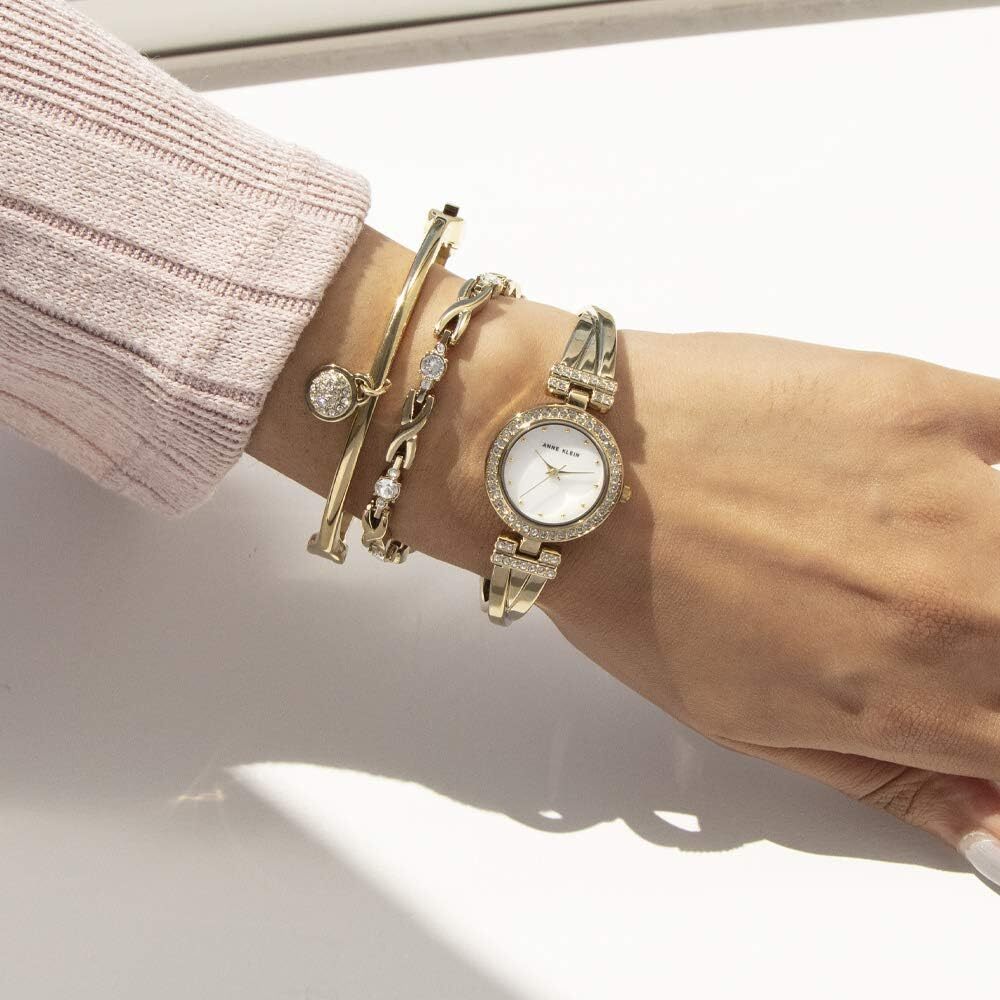 Women’S Premium Crystal Accented Bangle Watch and Bracelet Set