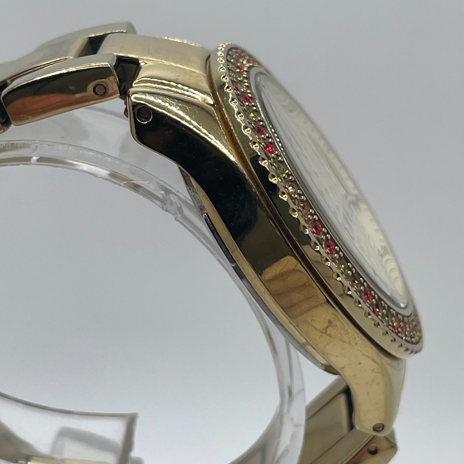 Fossil Stella Watch Womens 24H Day Date 38mm Case Multi Color Gem Set ES3201