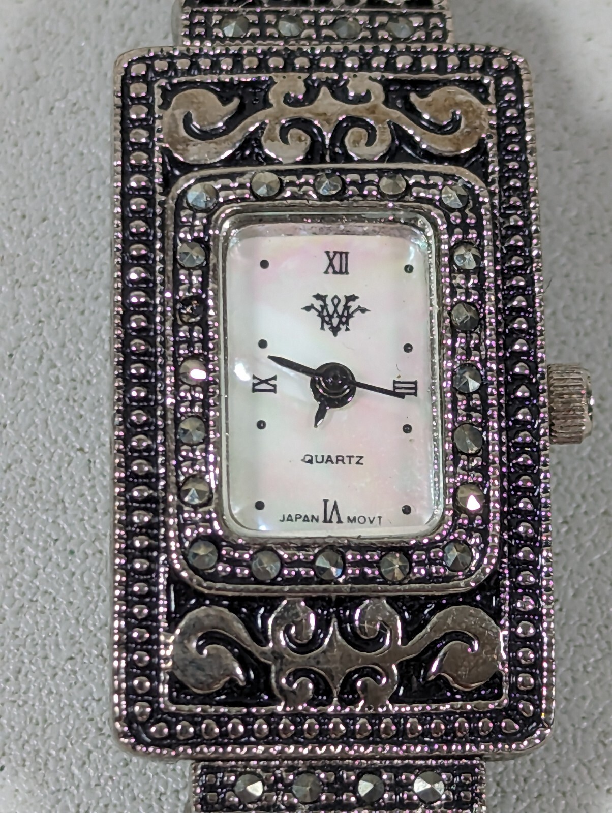 White Pearlized Dial Silver Tone Classic Style Black Band Watch