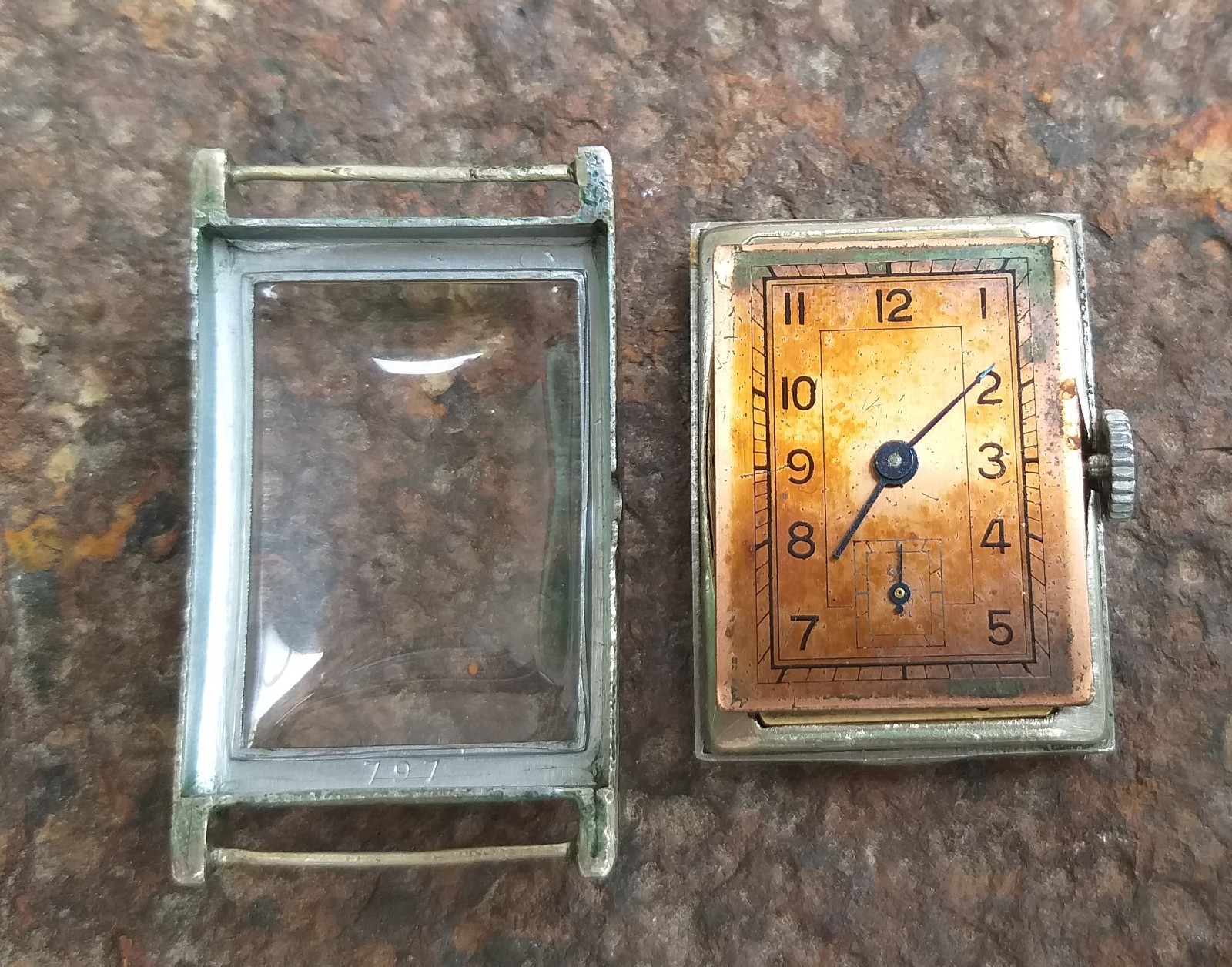Vintage 1930’s 1940’s WWII Era Rectangular Tank Watch Tropical Dial