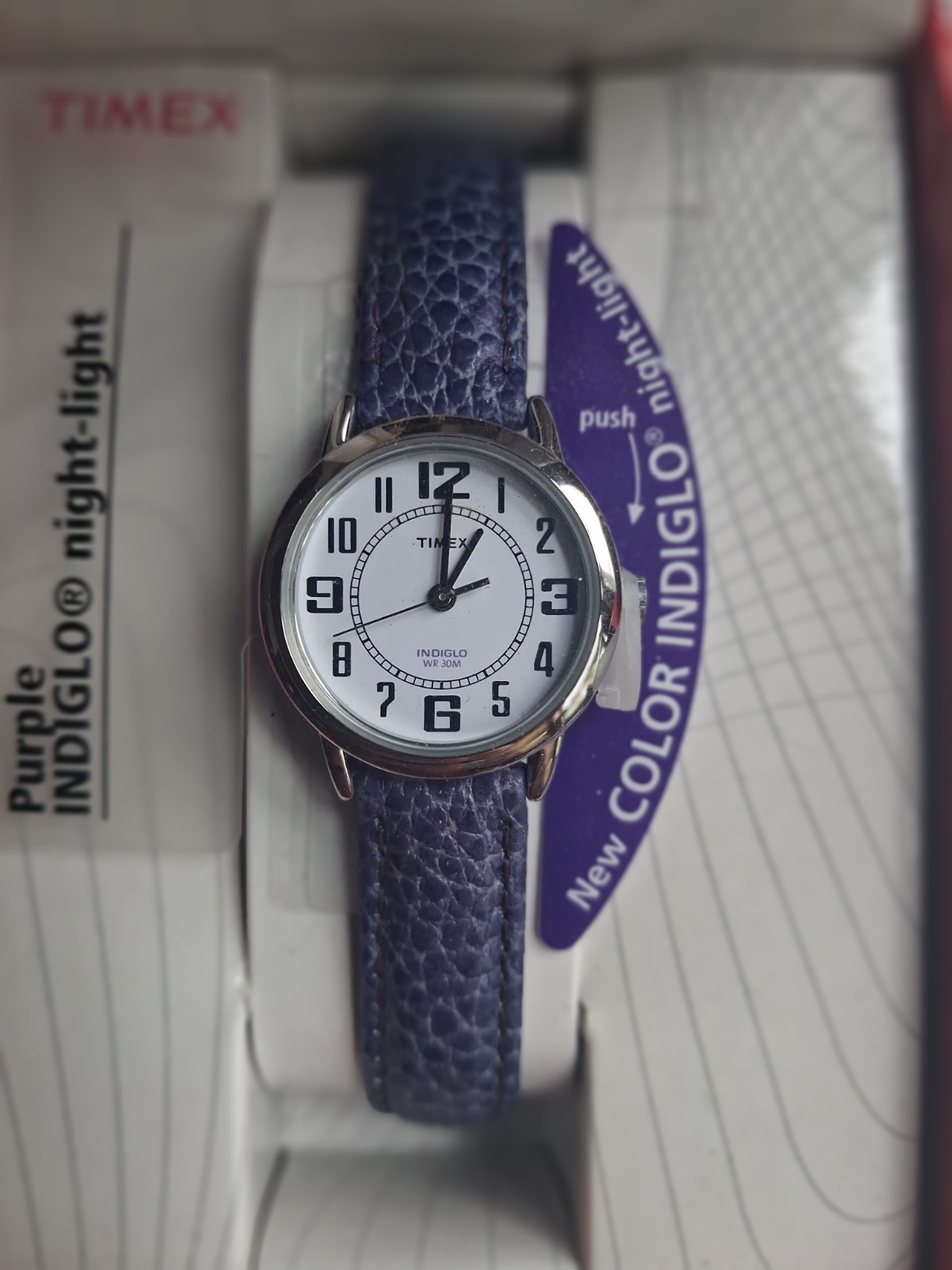 Timex Indiglo Women’s Vintage Watch 22mm Silver Tone – New Purple Indiglo Dial
