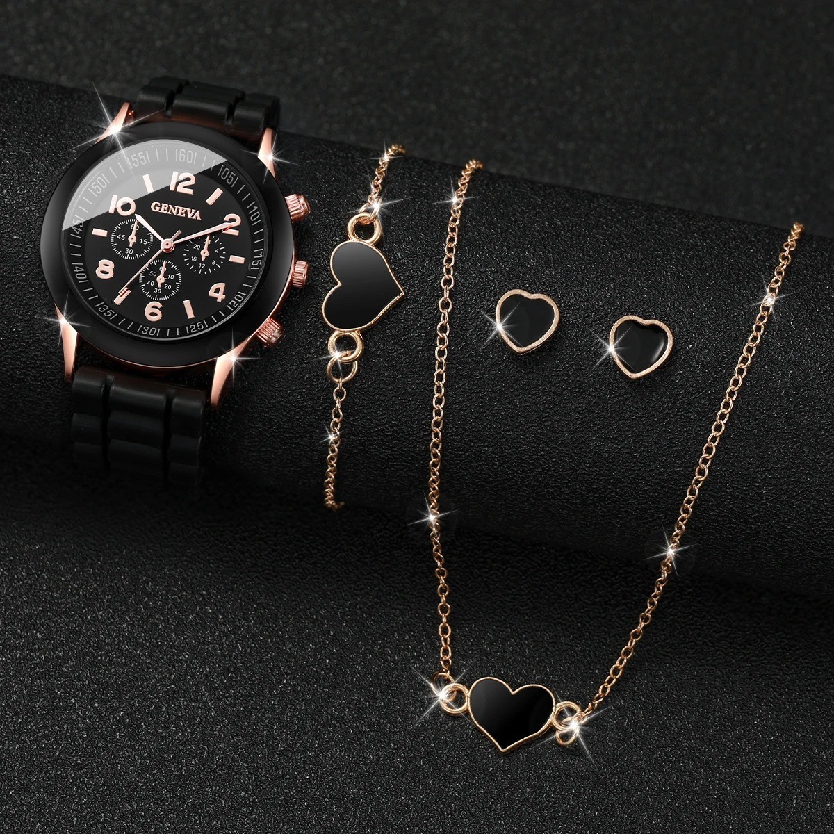 5/6PCS Women Watch Set Quartz Arabic Dial Silicone Strap Gift Set No Box USA