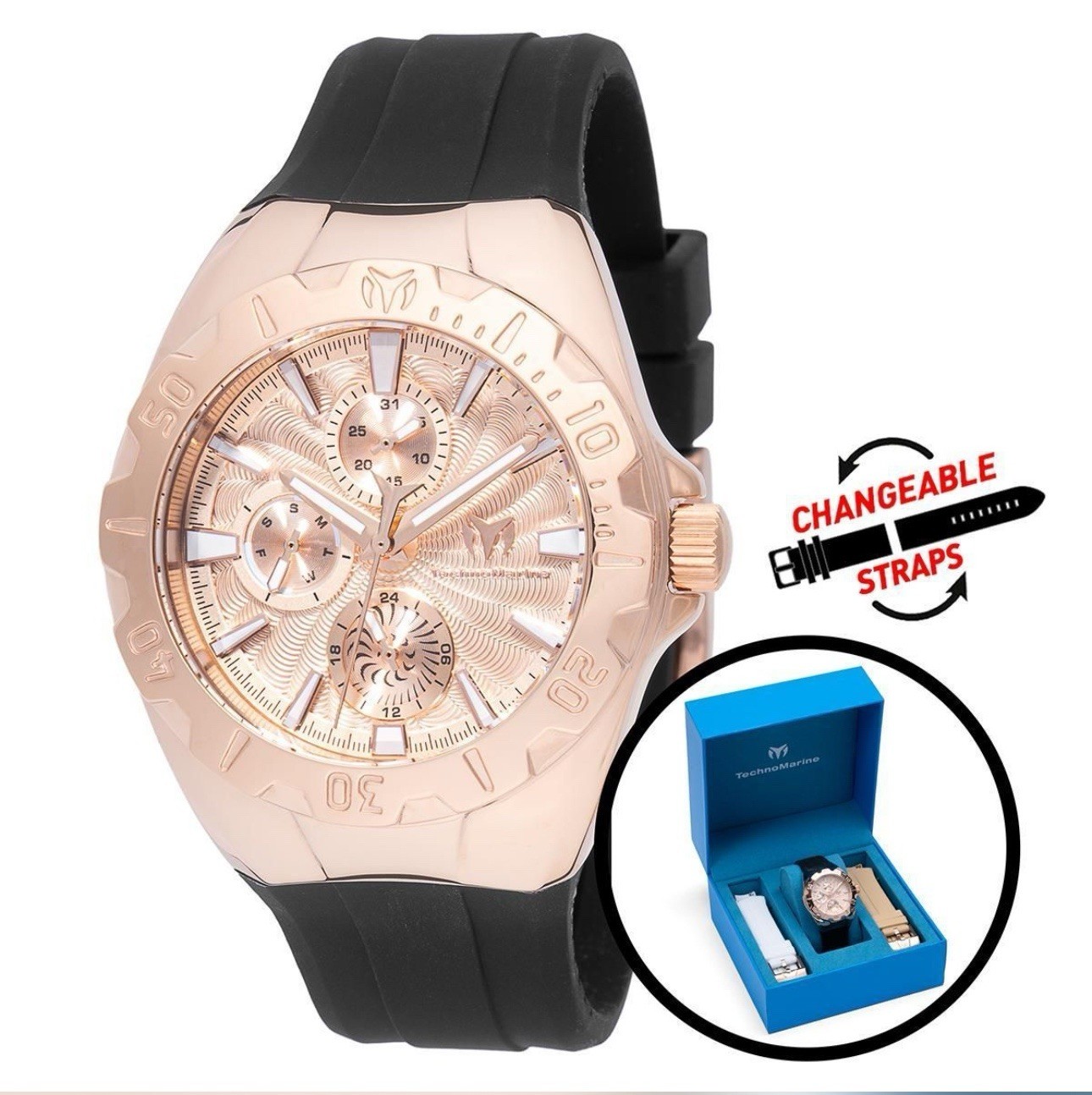 TechnoMarine Cruise Unisex Watch 40mm Black White Brown Interchangeable Straps