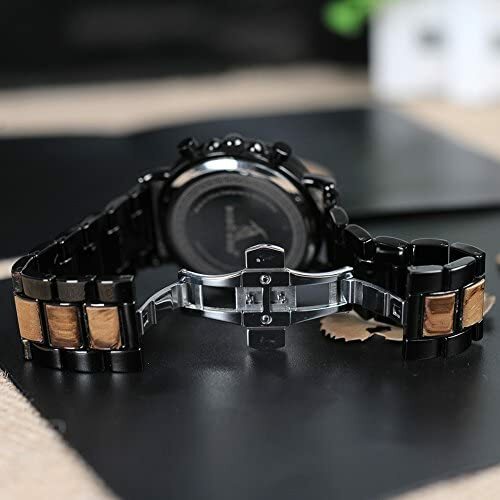 Wooden Mens Gifts Wrist Watches Wood Stainless Steel Chronograph Military Quartz