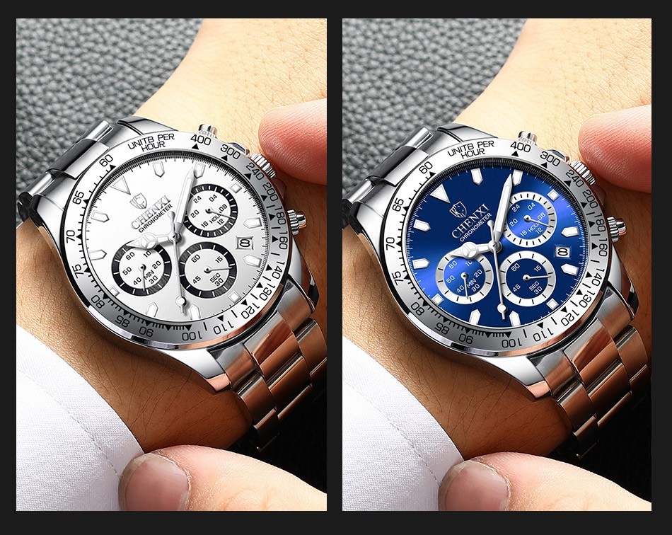 CHENXI Men’s Watch Chronograph Luminous Sport Business Steel Quartz Wristwatch