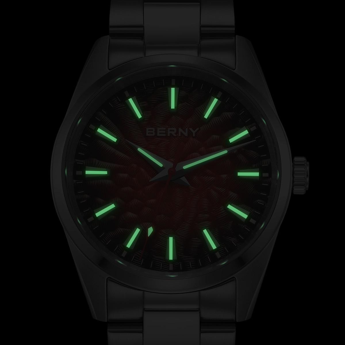 38MM BERNY Quartz Watch Men’s Luxury Sapphire 100M Waterproof Leather Gift NEW