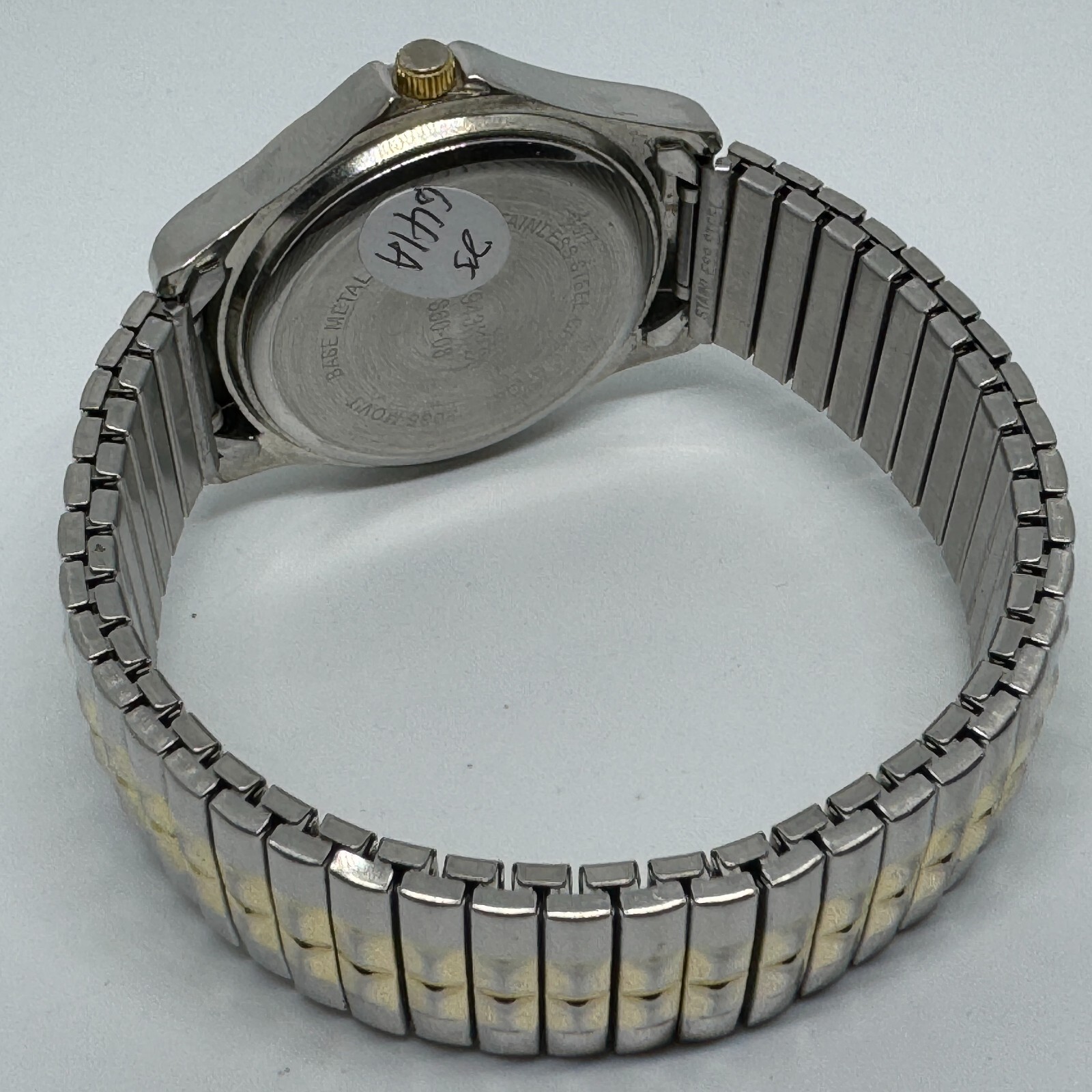 Vintage 2035 Movt Quartz Watch Men Dual Tone Stretch Band Analog New Battery