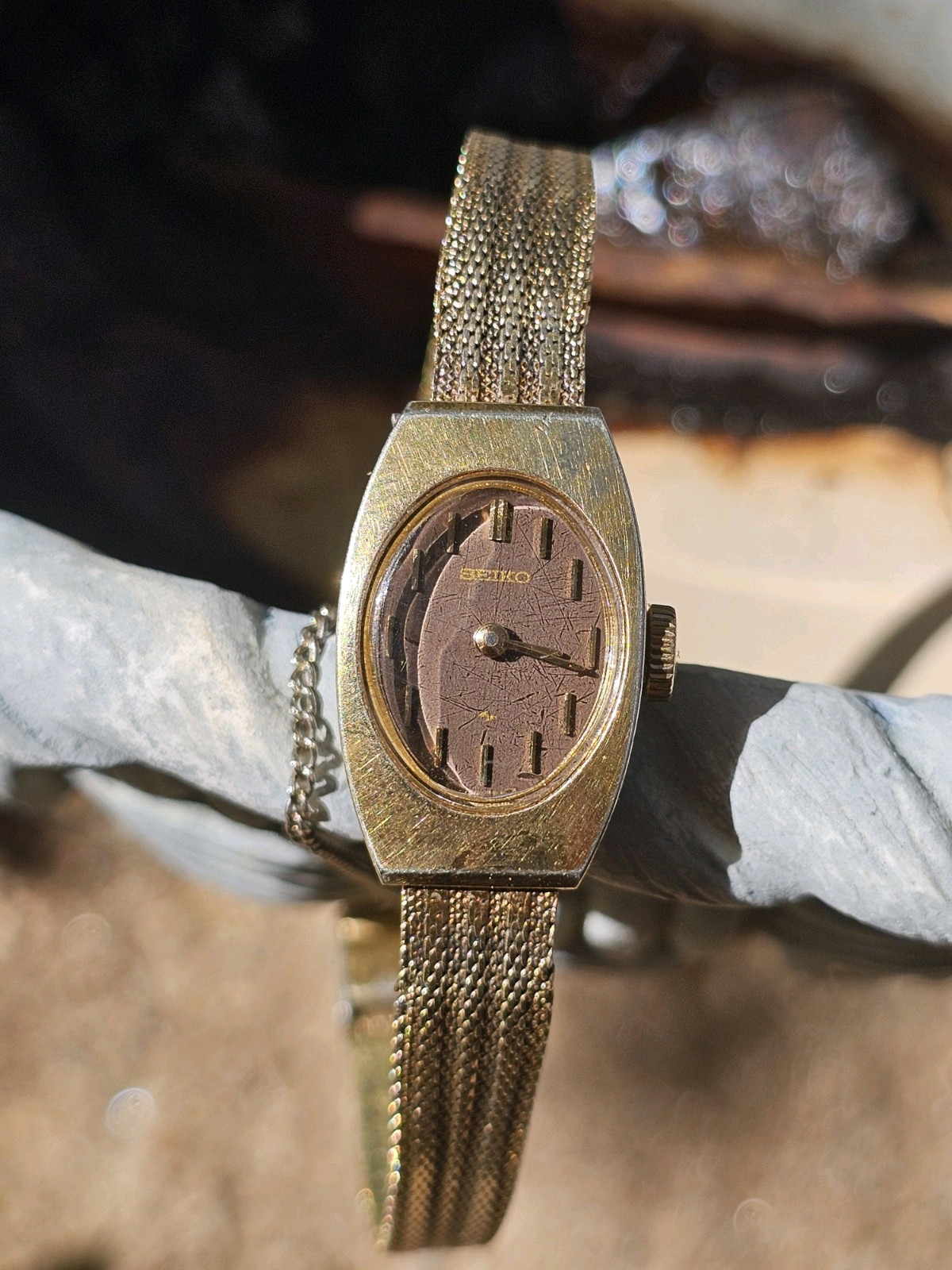 ***Seiko Women 11-7039 Brown Dial Gold Tone 15mm Mechanical Wind Watch 6 1/2″***