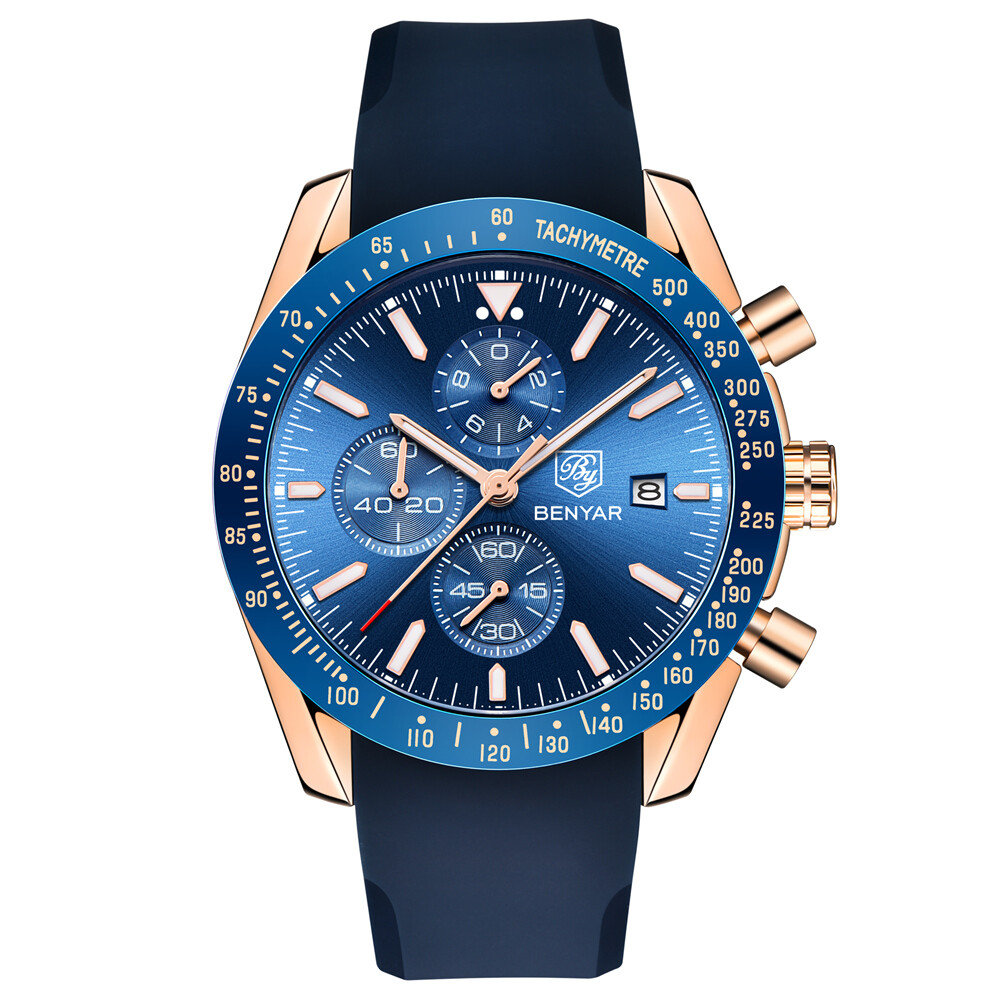 Men’s Quartz Chronograph Watch Silicone Strap Date Business Sport 30M Waterproof