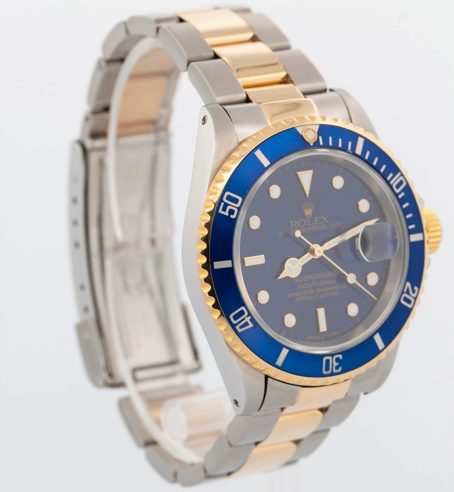 Rolex Submariner BLUE Two-Tone 18K Yellow Gold Steel 40mm 16613 LB Watch