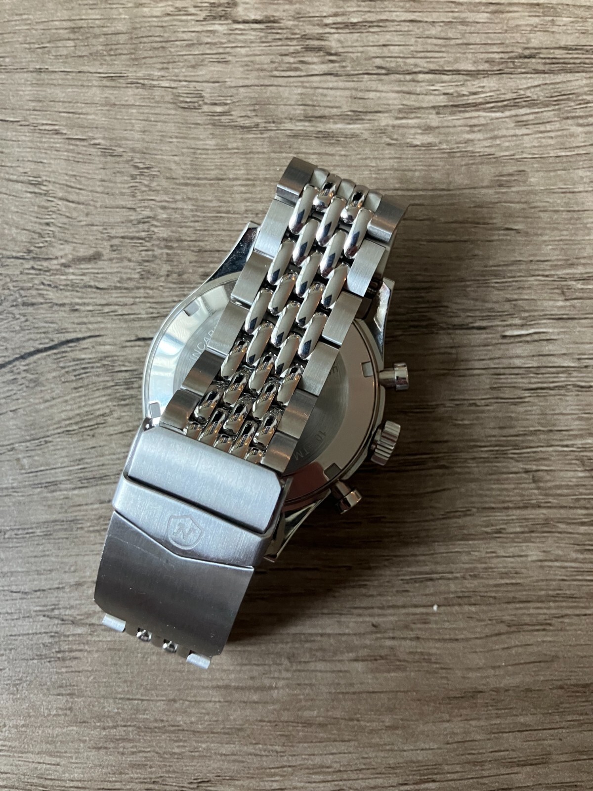 Nivada Grenchen White Orange Boy Manual Chronograph Beads of Rice 86012WM04LC