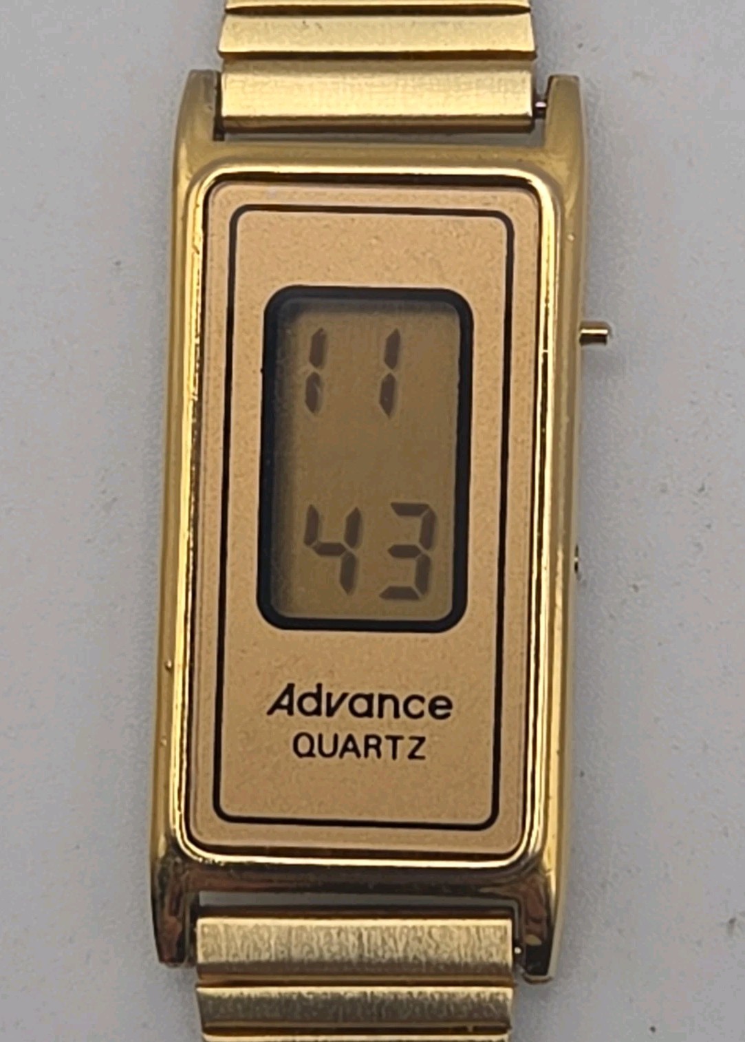 Vintage 80s Advance Quartz Digital LCD Watch Stainless Steel Skinny Rectangular