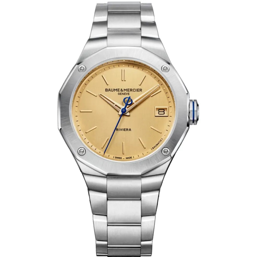 New Baume & Mercier Riviera Yellow Dial Stainless Steel Men’s Watch 10822
