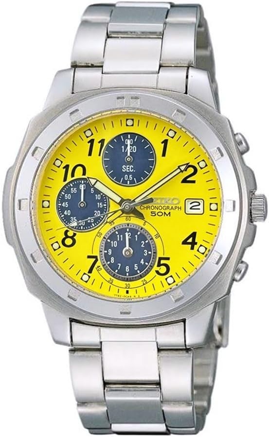 SEIKO SND409 Chronograph Yellow x Navy Stainless Steel Quartz Watch 38mm JAPAN