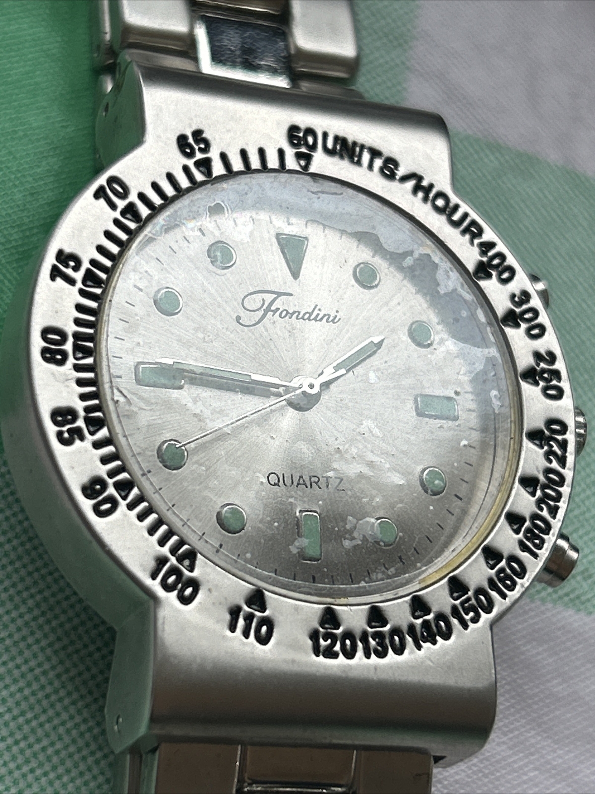 Fondini Watch Mens Silver Tone Bezel New Battery 40mm